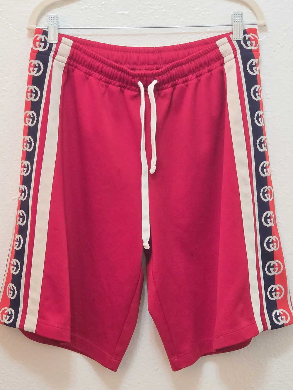 Gucci Red and Cream Logo-Trim Bomber Hoodie